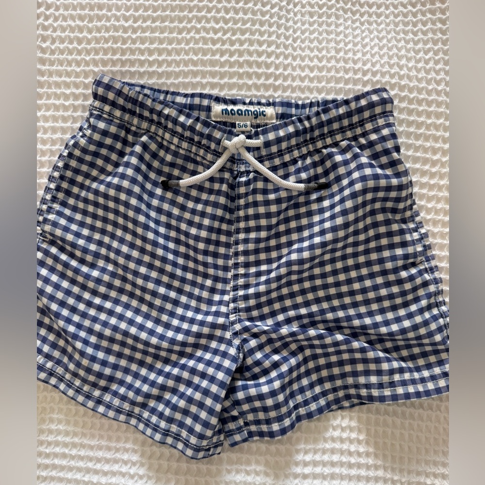 Maamgic Blue and White gingham swim trunks